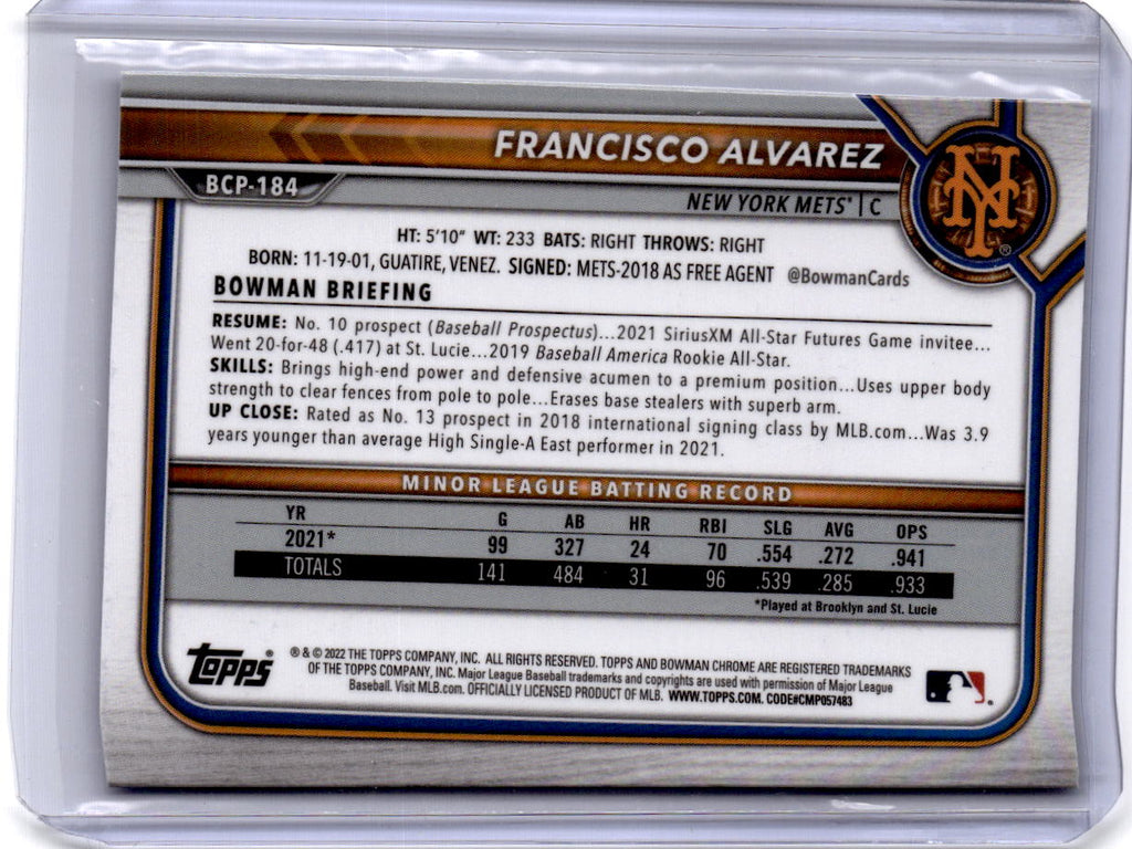 2022 Bowman Chrome Sapphire Edition #BCP-184 Francisco Alvarez Prospects
