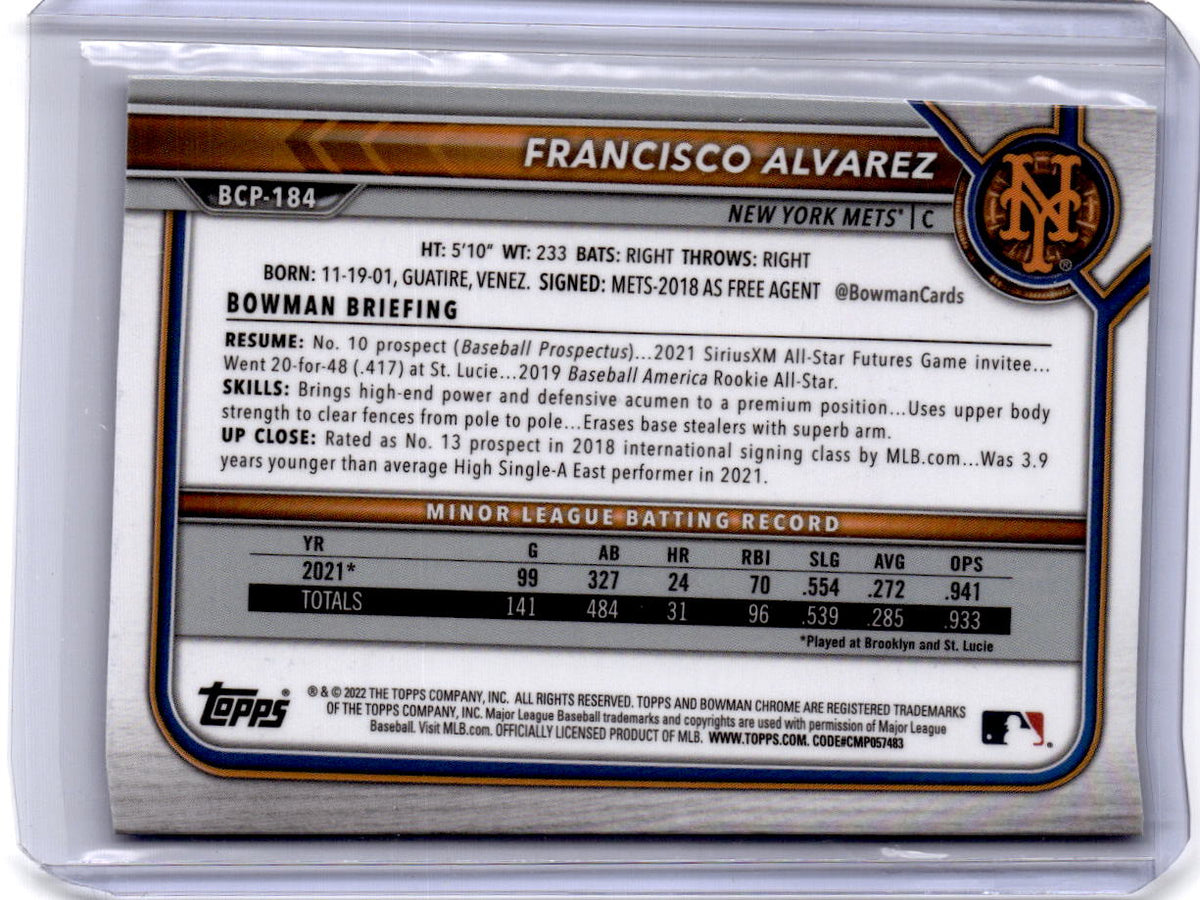 2022 Bowman Chrome Sapphire Edition #BCP-184 Francisco Alvarez Prospects
