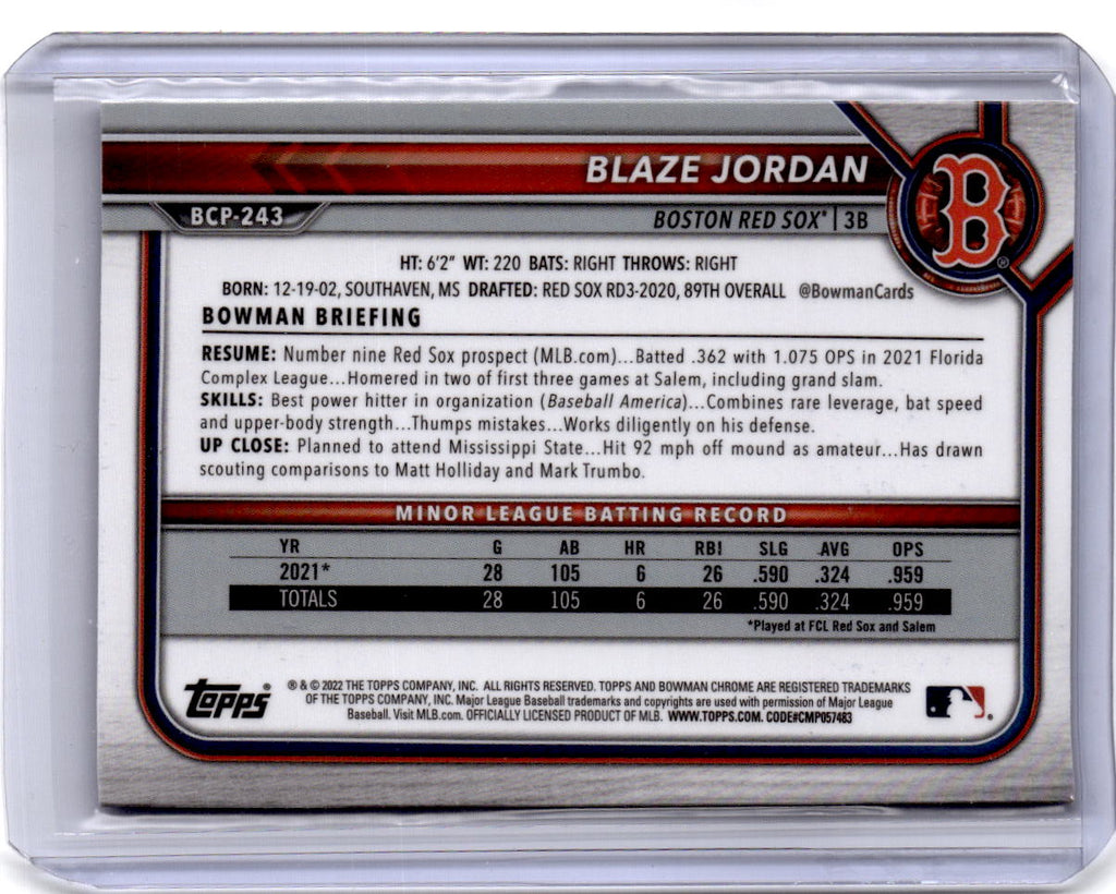 2022 Bowman Chrome Sapphire Edition #BCP-243 Blaze Jordan Prospects