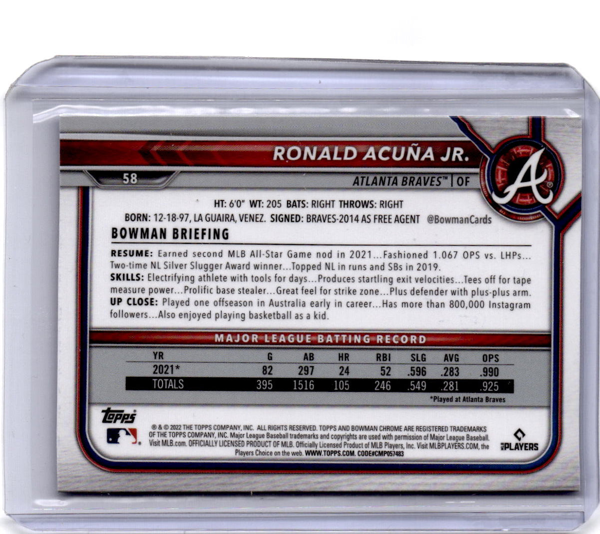 2022 Bowman Chrome Sapphire Edition #58 Ronald Acuña Jr.