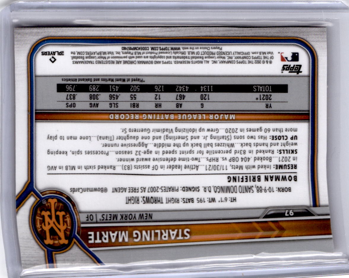 2022 Bowman Chrome Sapphire Edition #97 Starling Marte Orange #/75