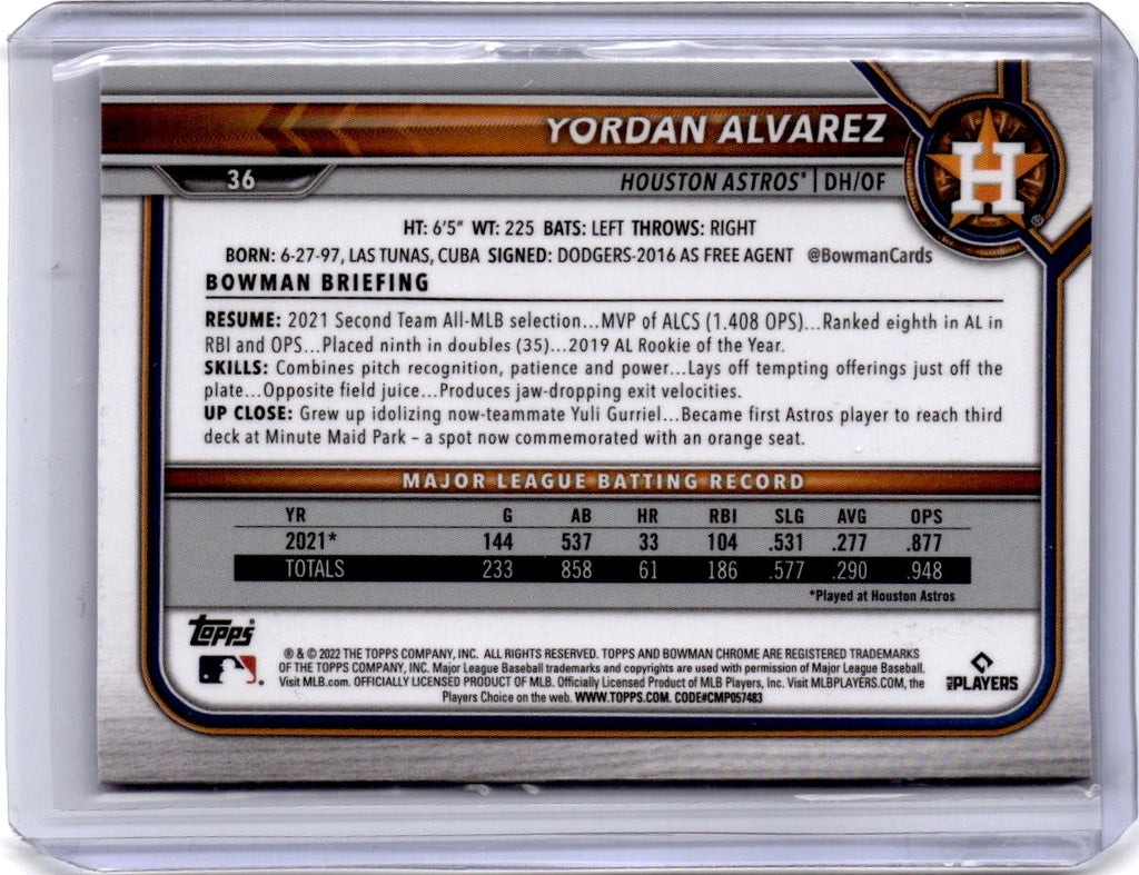 2022 Bowman Chrome Sapphire Edition #36 Yordan Alvarez