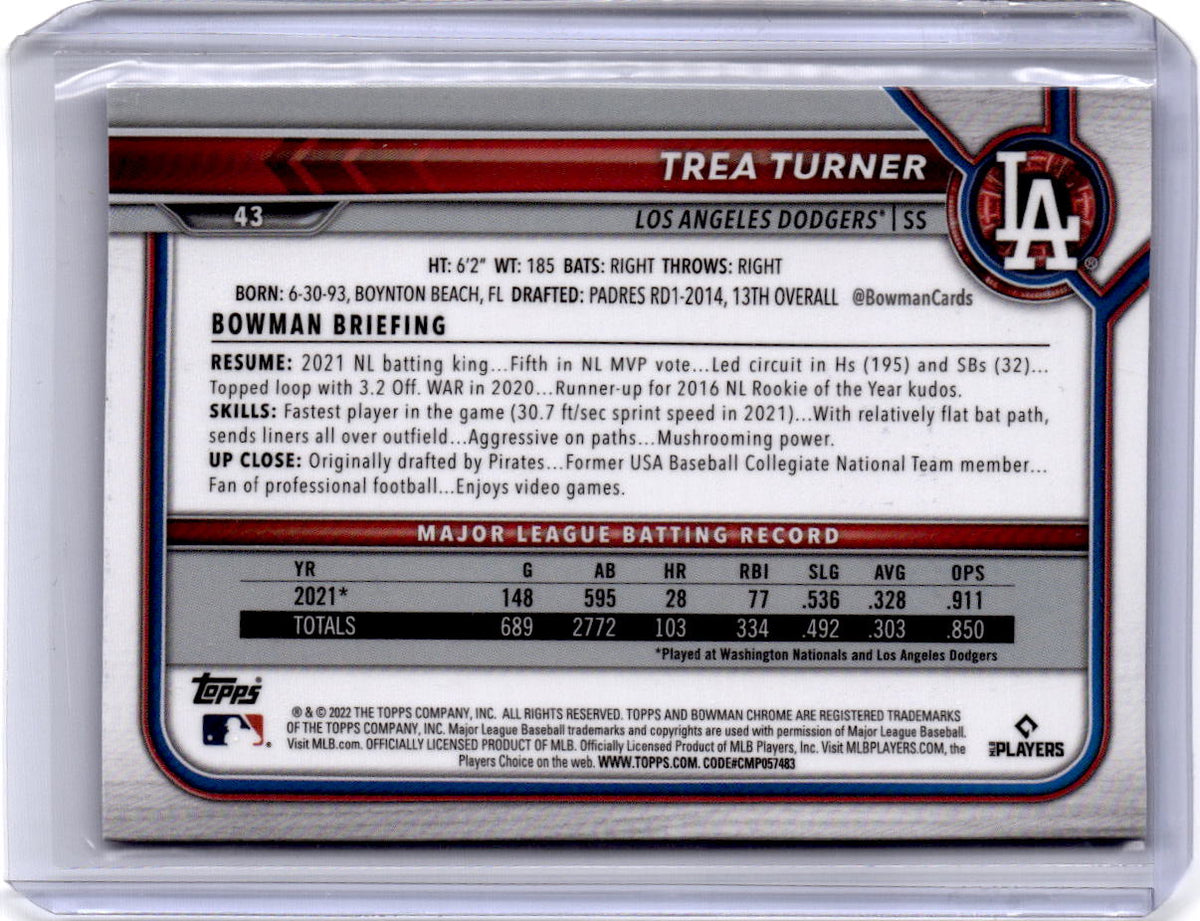 2022 Bowman Chrome Sapphire Edition #43 Trea Turner