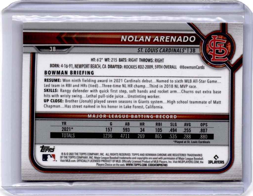 2022 Bowman Chrome Sapphire Edition #38 Nolan Arenado