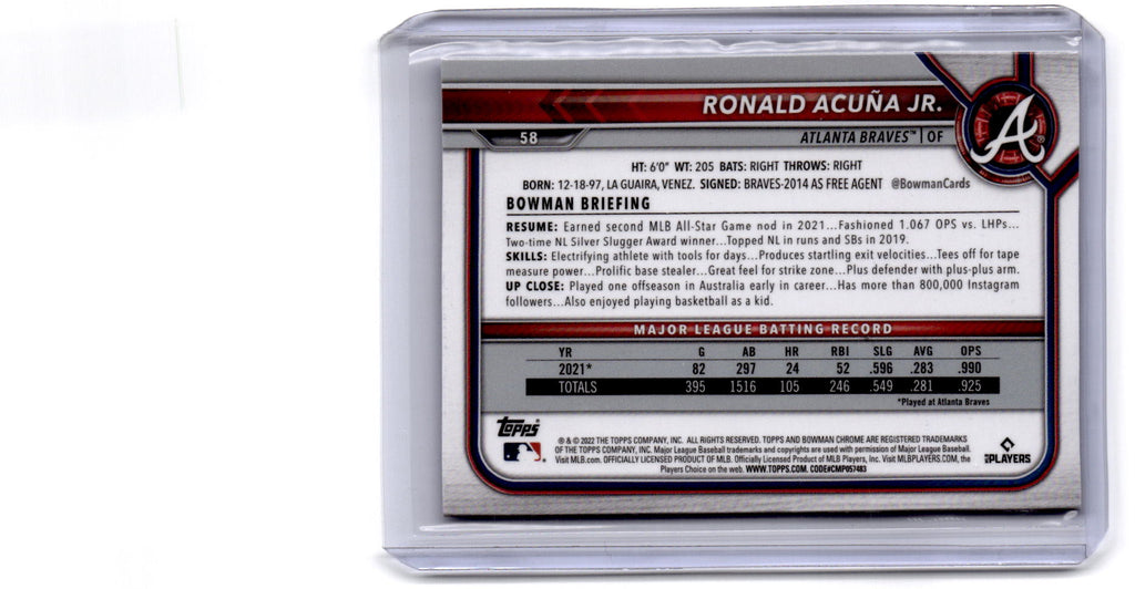 2022 Bowman Chrome Sapphire Edition #58 Ronald Acuña Jr.