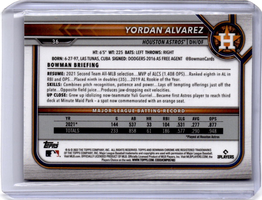 2022 Bowman Chrome Sapphire Edition #36 Yordan Alvarez