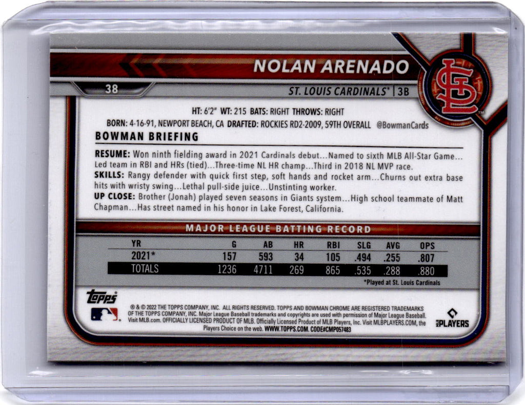 2022 Bowman Chrome Sapphire Edition #38 Nolan Arenado