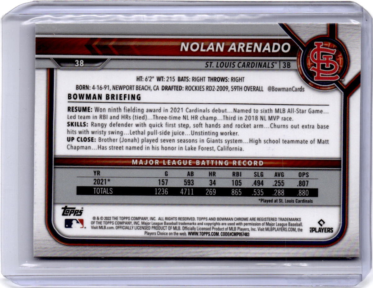 2022 Bowman Chrome Sapphire Edition #38 Nolan Arenado