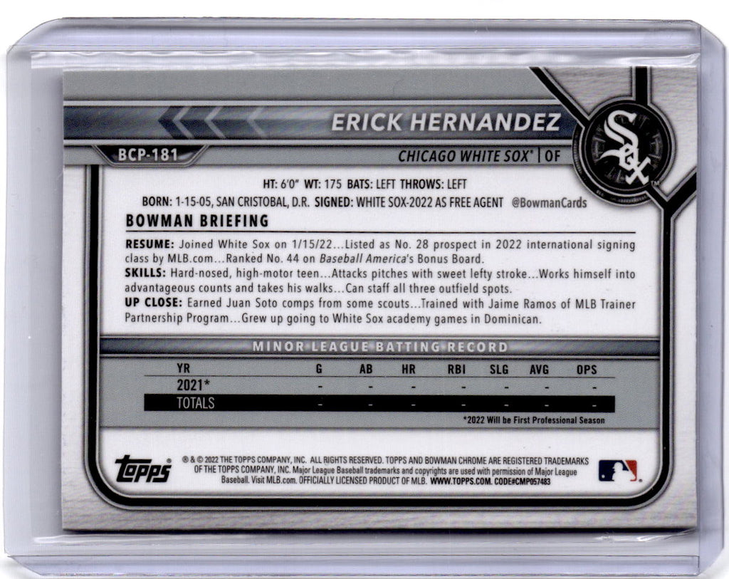 2022 Bowman Chrome Sapphire Edition #BCP-181 Erick Hernandez Prospects