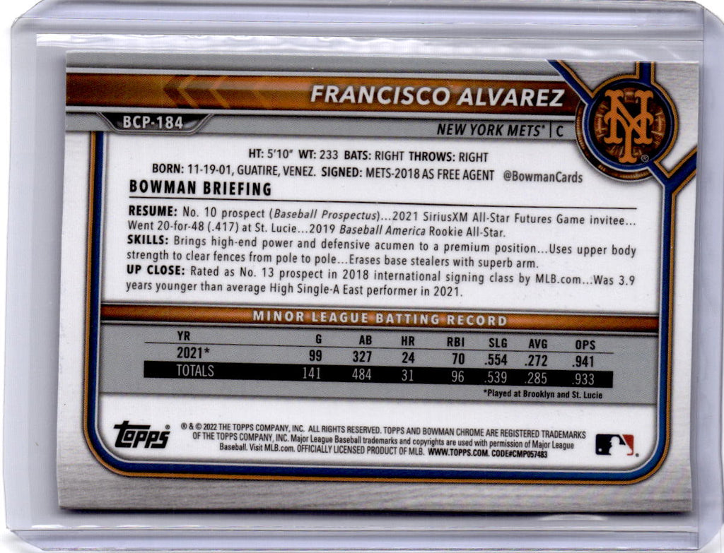 2022 Bowman Chrome Sapphire Edition #BCP-184 Francisco Alvarez Prospects