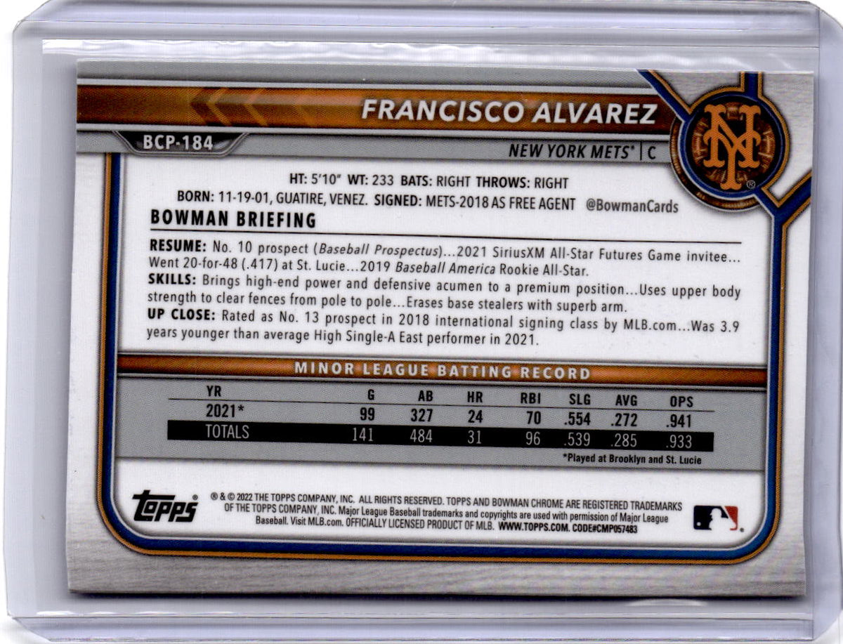2022 Bowman Chrome Sapphire Edition #BCP-184 Francisco Alvarez Prospects