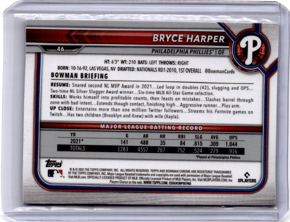 2022 Bowman Chrome Sapphire Edition #46 Bryce Harper