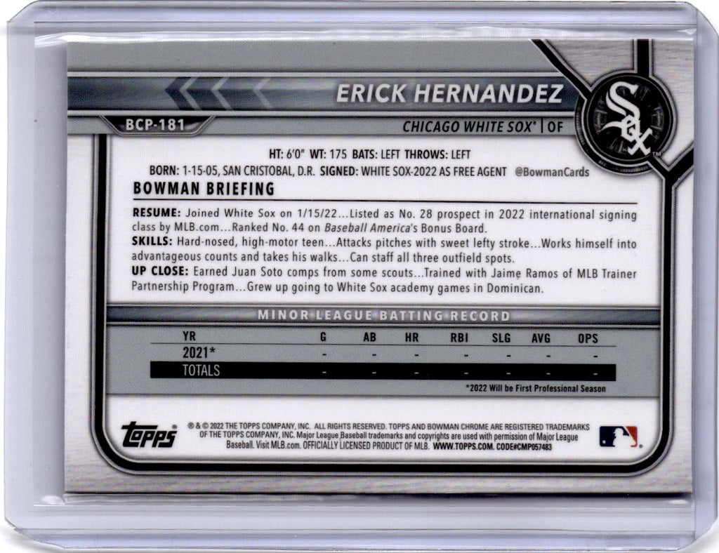 2022 Bowman Chrome Sapphire Edition #BCP-181 Erick Hernandez Prospects