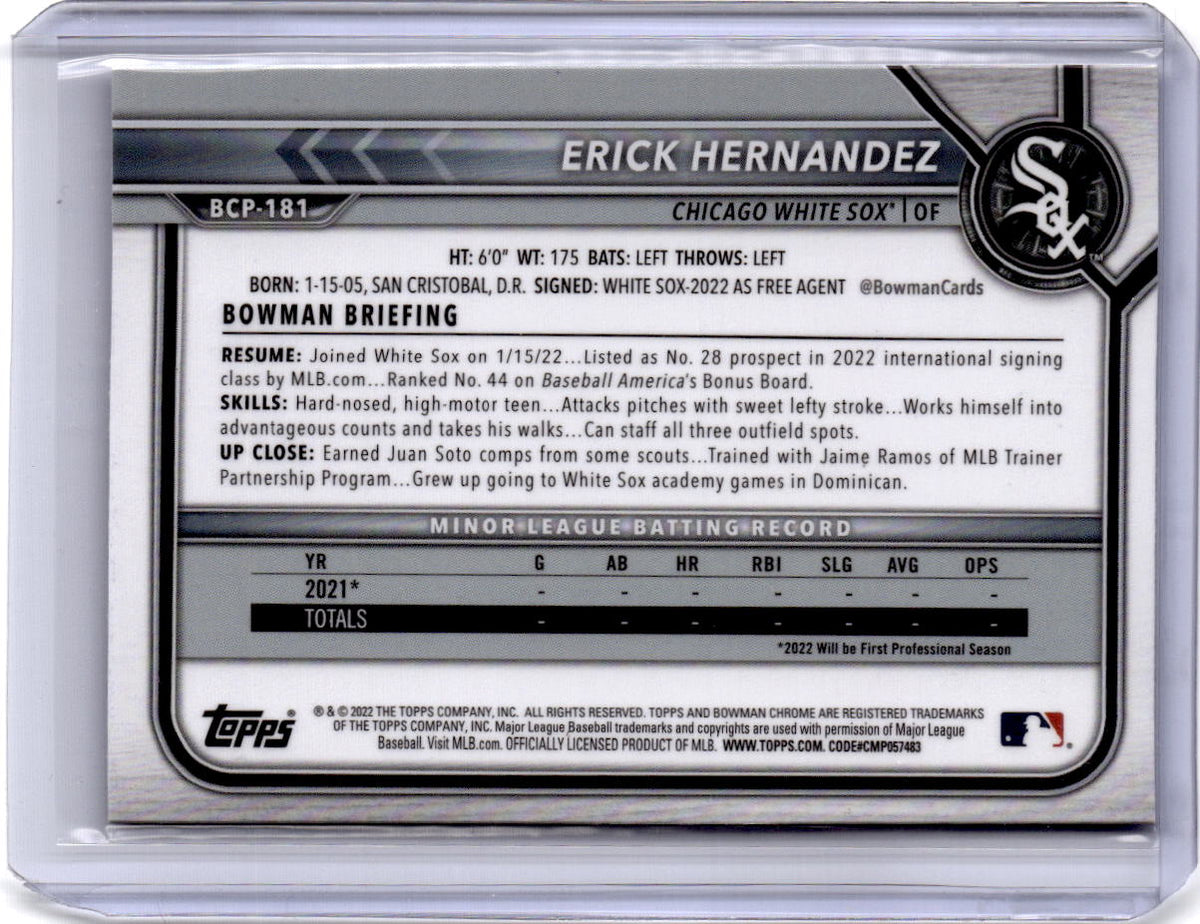 2022 Bowman Chrome Sapphire Edition #BCP-181 Erick Hernandez Prospects