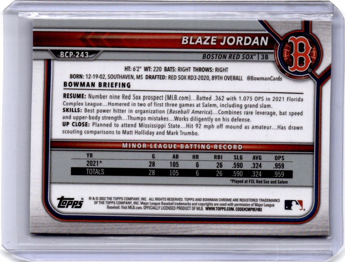 2022 Bowman Chrome Sapphire Edition #BCP-243 Blaze Jordan Prospects
