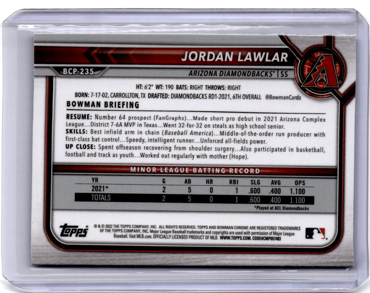 2022 Bowman Chrome Sapphire Edition #BCP-235 Jordan Lawlar Prospects