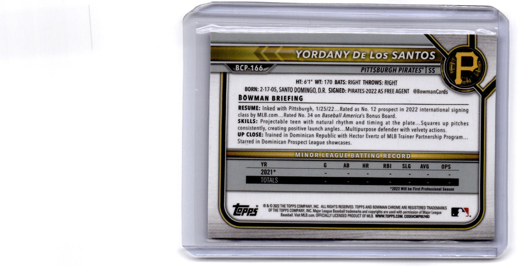 2022 Bowman Chrome Sapphire Edition #BCP-166 Yordany De Los Santos Prospects