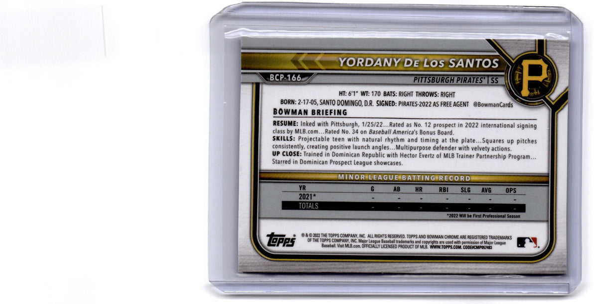 2022 Bowman Chrome Sapphire Edition #BCP-166 Yordany De Los Santos Prospects
