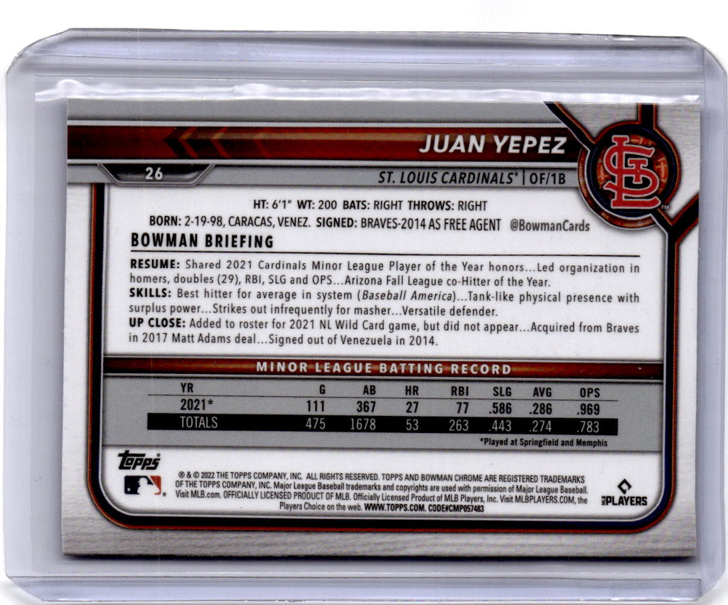 2022 Bowman Chrome Sapphire Edition #26 Juan Yepez