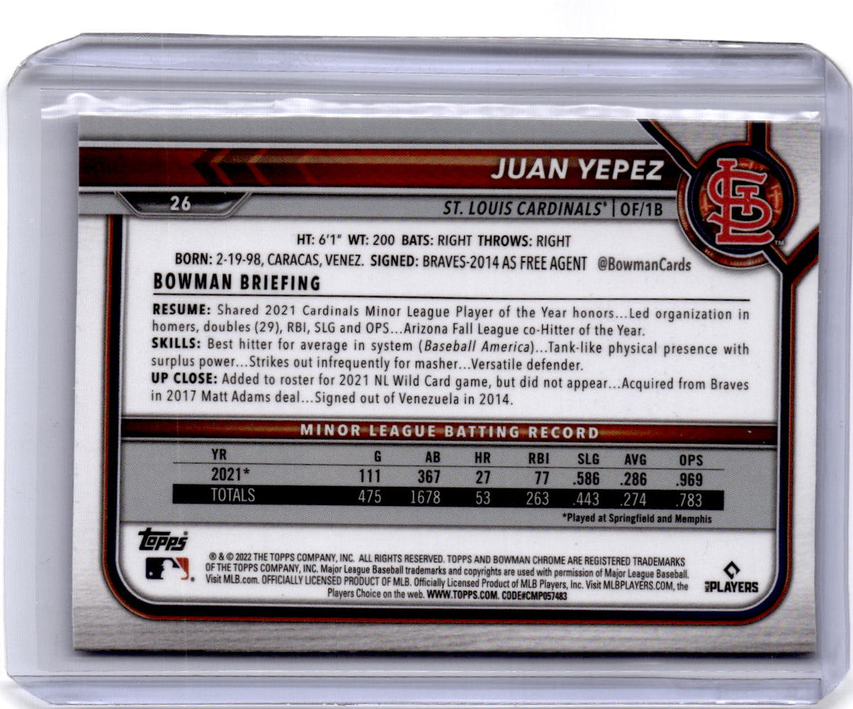 2022 Bowman Chrome Sapphire Edition #26 Juan Yepez