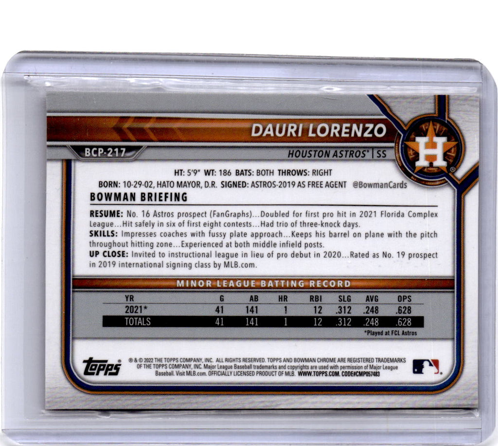 2022 Bowman Chrome Sapphire Edition #BCP-217 Dauri Lorenzo Prospects Orange #/75