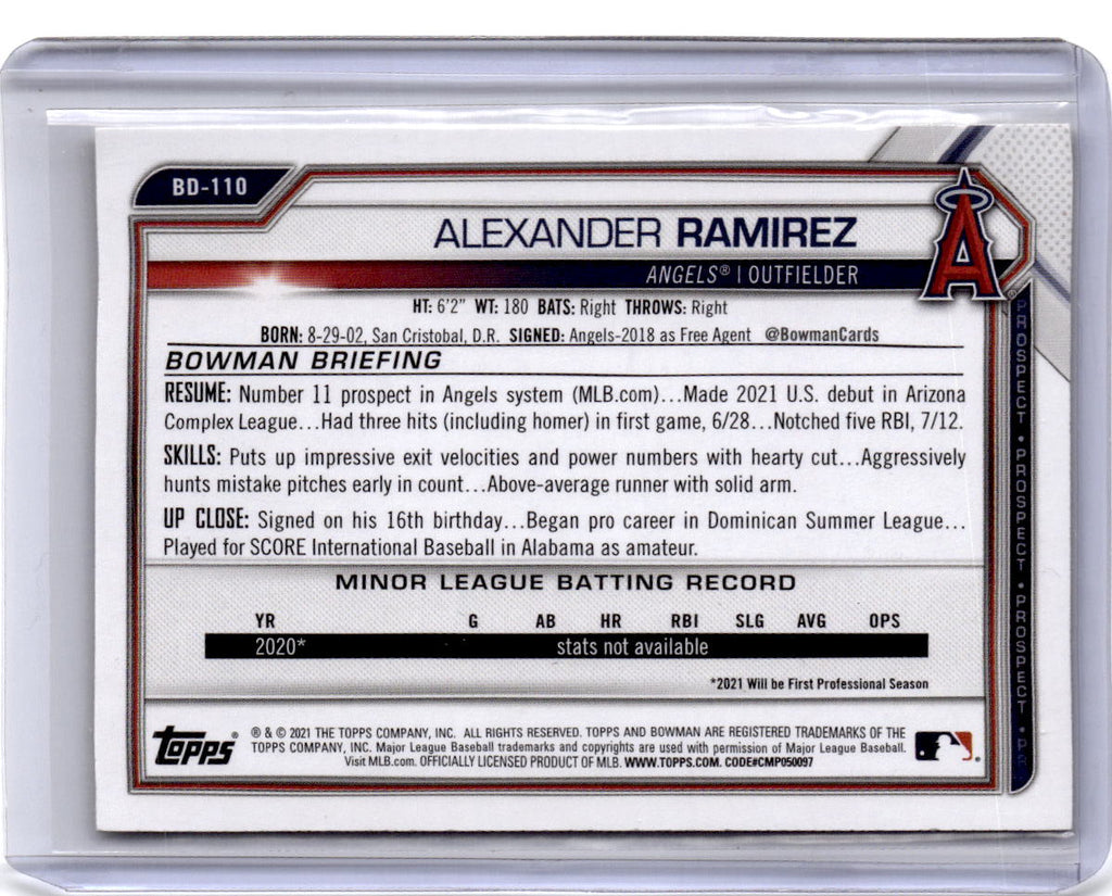 2021 Bowman Draft 1st Edition #BD-110 Alexander Ramirez Yellow Foil #/75