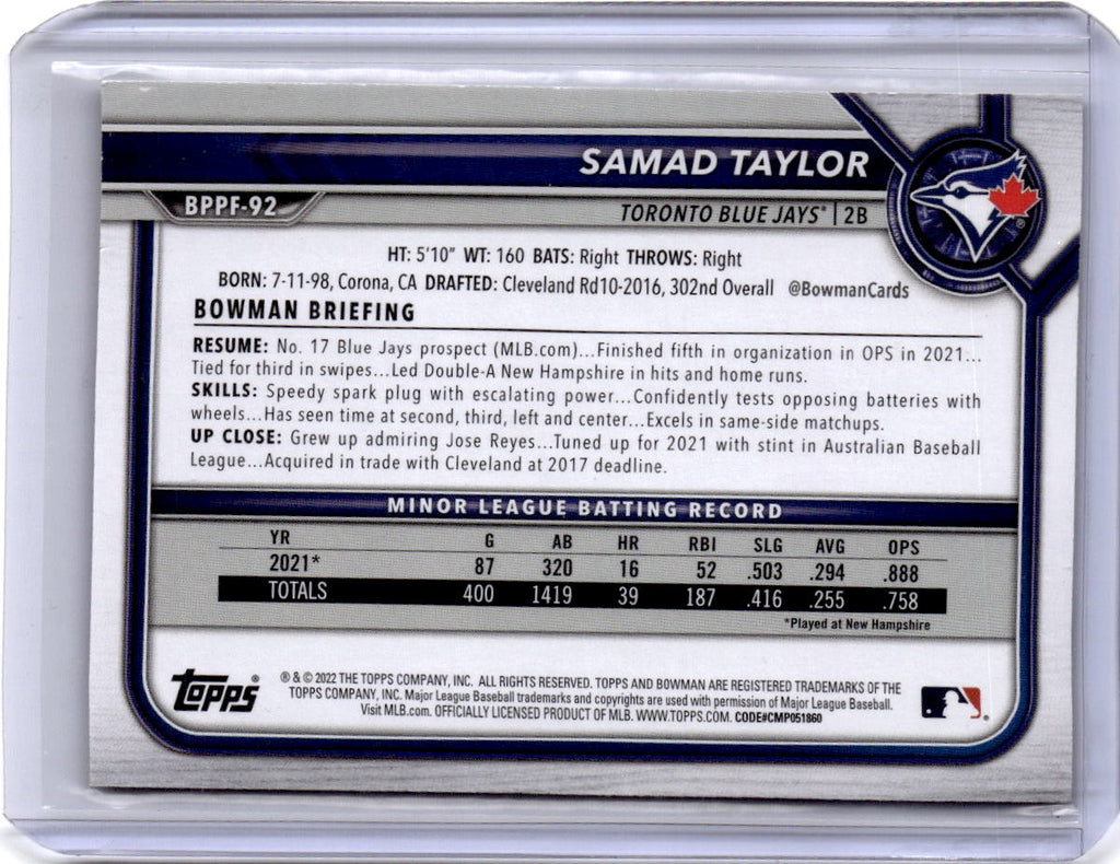 2022 Bowman 1st Edition #BPPF-92 Samad Taylor Yellow Foil #/75