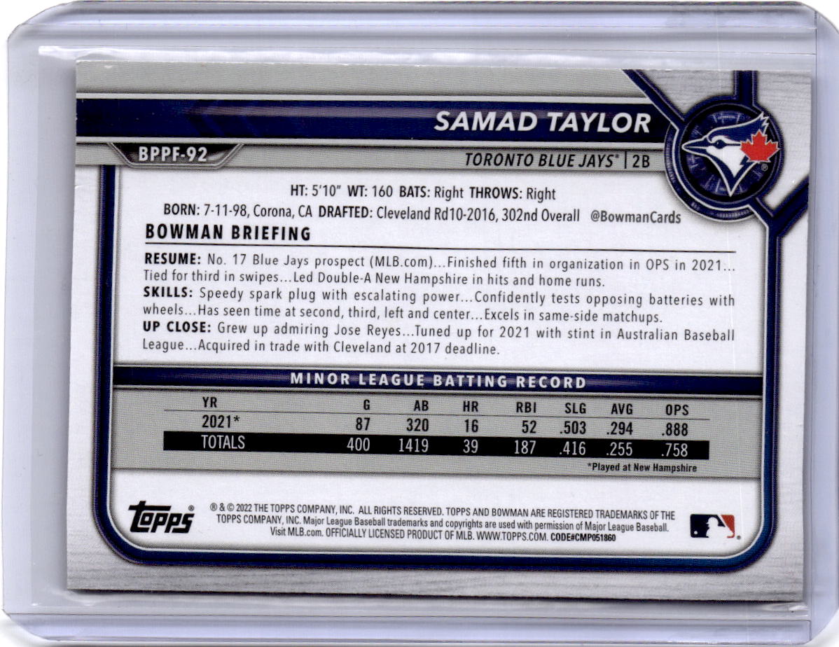 2022 Bowman 1st Edition #BPPF-92 Samad Taylor Yellow Foil #/75