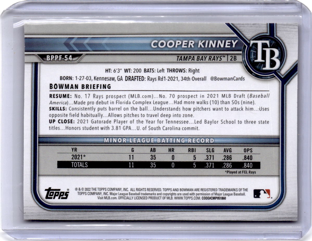 2022 Bowman 1st Edition #BPPF-54 Cooper Kinney Orange Foil #/25