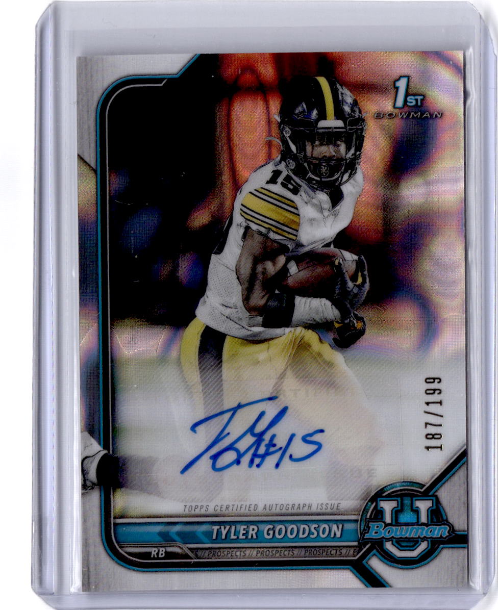 2021-22 Bowman University Tyler Goodson Chrome Prospects Autographs Lava #/199