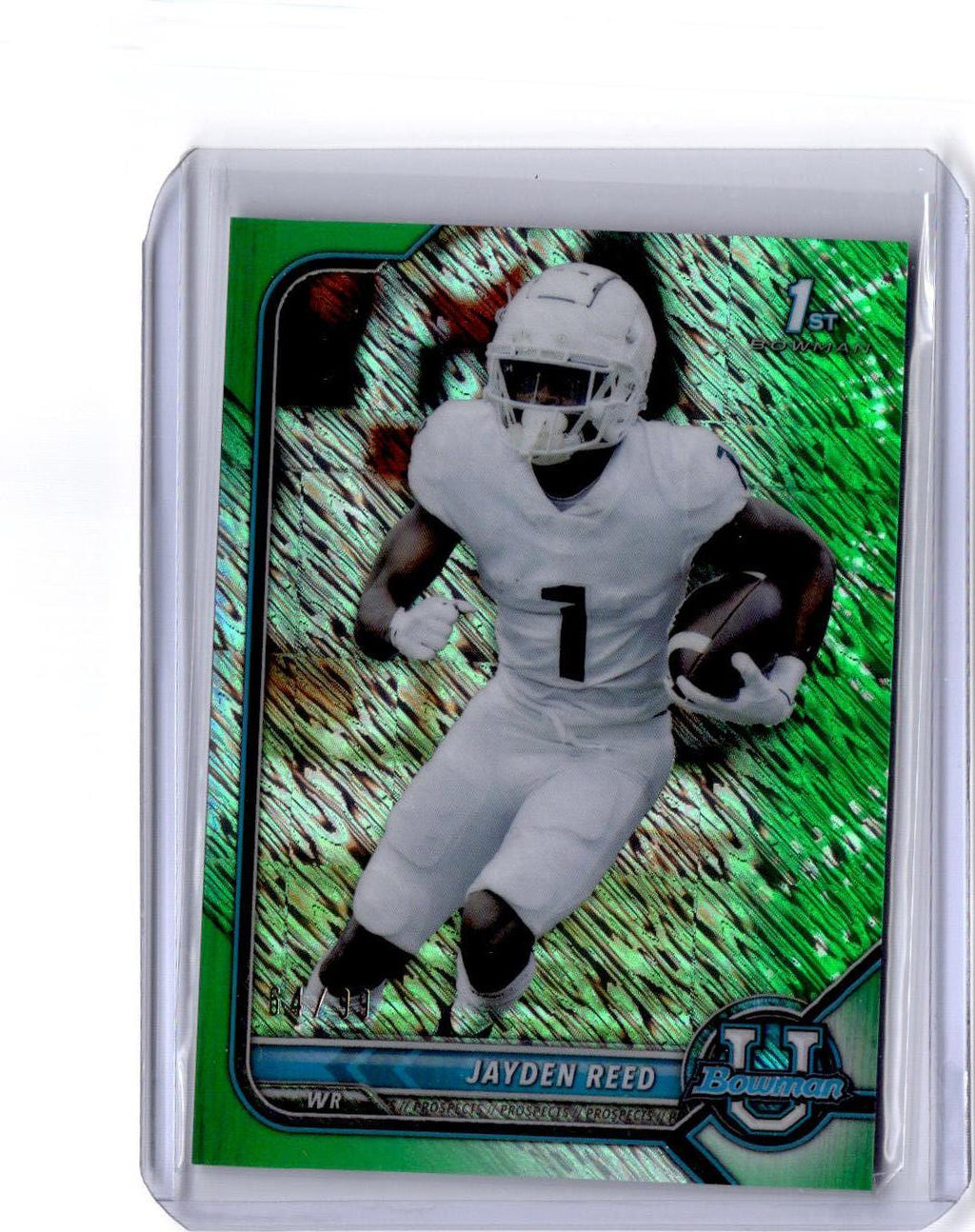 2021-22 Bowman University #57 Jayden Reed Chrome Green Shimmer #/99