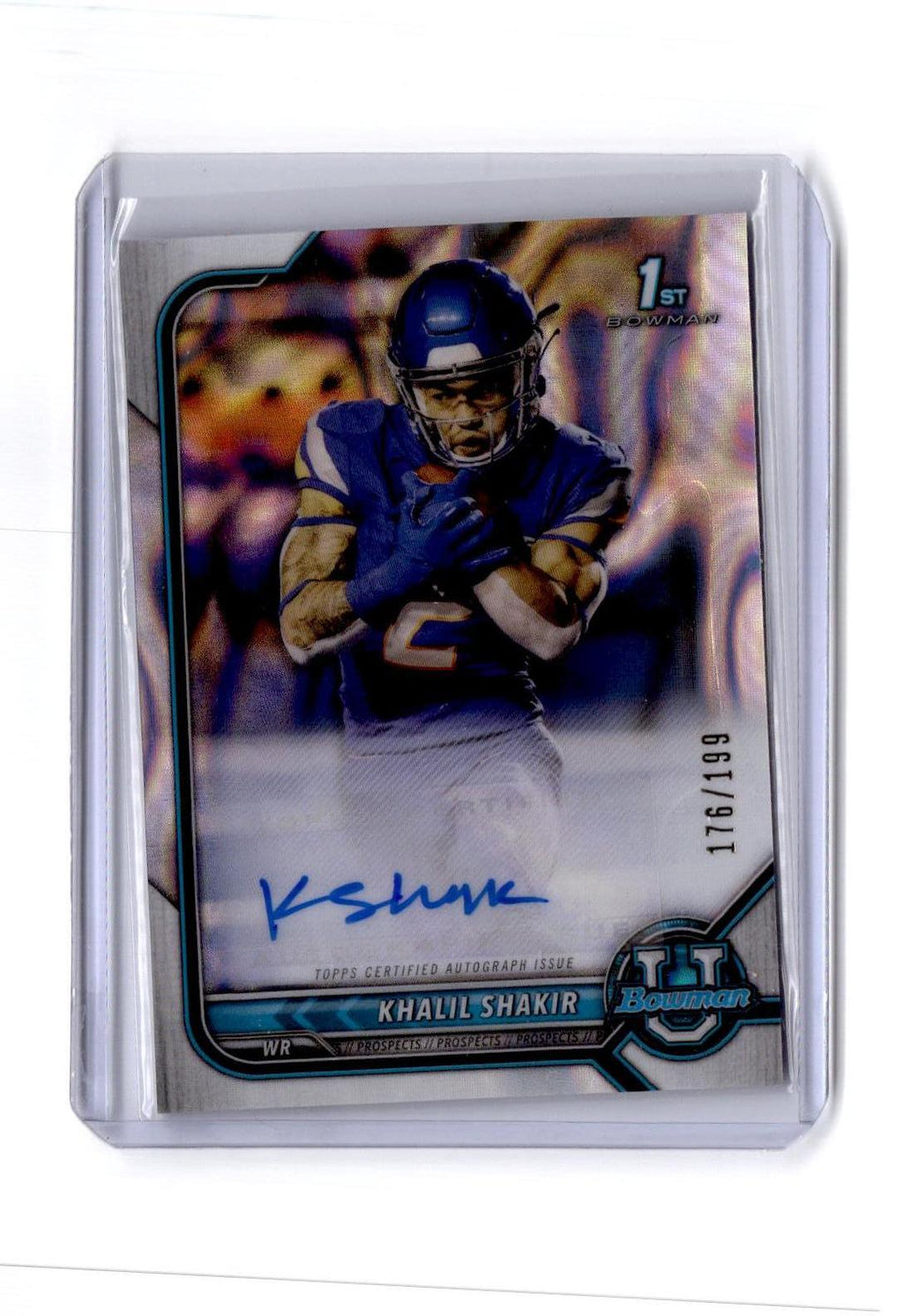 2021-22 Bowman University Khalil Shakir Chrome Prospects Autographs aqua /199