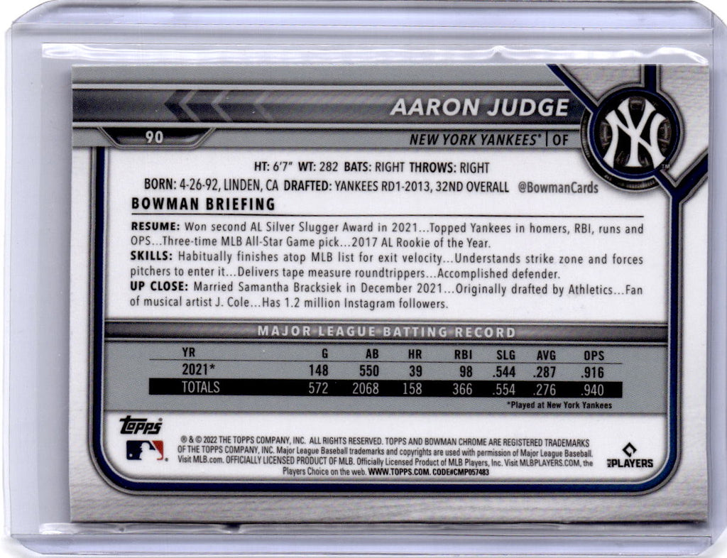 2022 Bowman Chrome Sapphire Edition #90 Aaron Judge