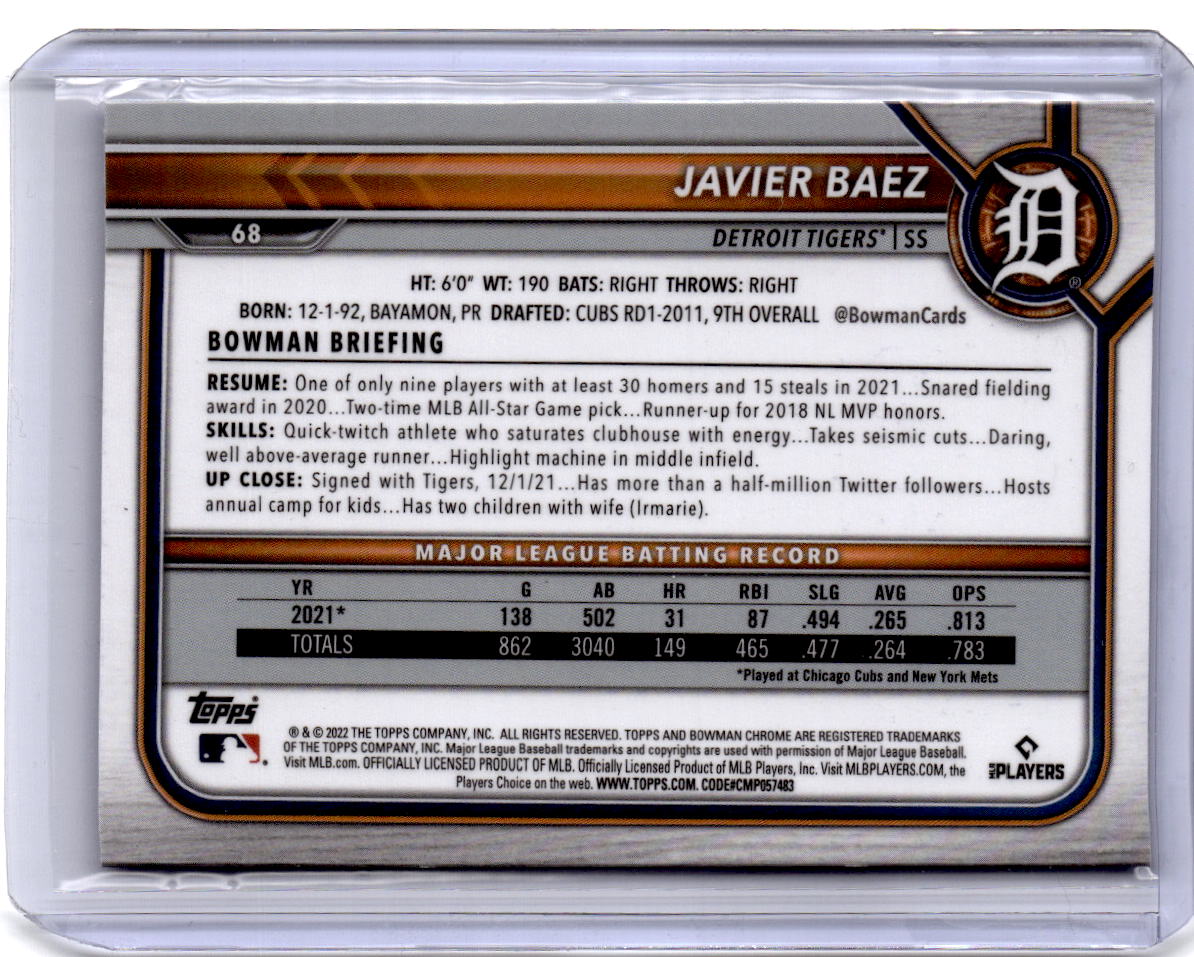 2022 Bowman Chrome Sapphire Edition #68 Javier Baez