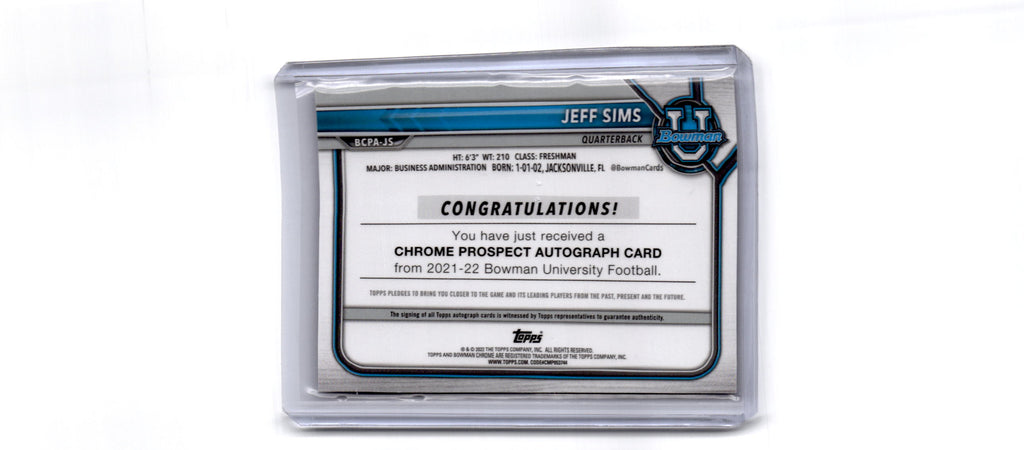 2021-22 Bowman University #BCPA-JS Jeff Sims Bowman Chrome Prospects Autographs