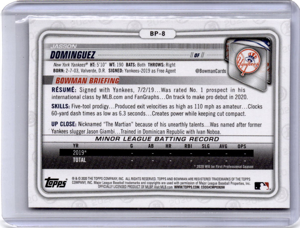 2020 Bowman #BP-8 Jasson Dominguez Prospects Camo