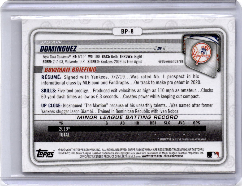 2020 Bowman 1st Edition #BFE-8 Jasson Dominguez