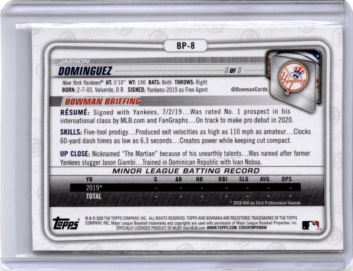 2020 Bowman 1st Edition #BFE-8 Jasson Dominguez