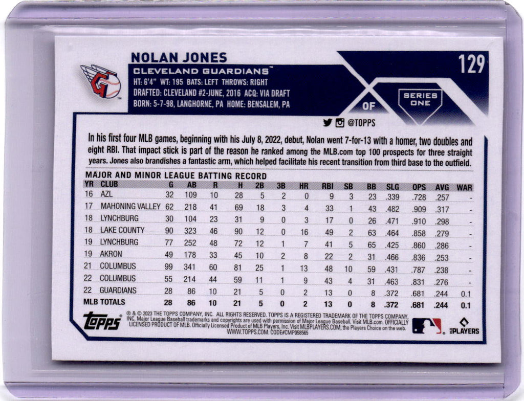 2023 Topps #129 Nolan Jones Rainbow Foil