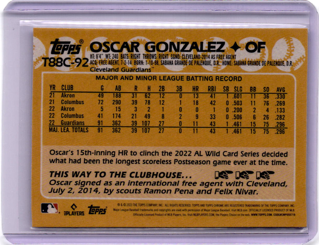 2023 Topps #T88C-92 Oscar Gonzalez 1988 35th Anniversary Chrome (Series One)