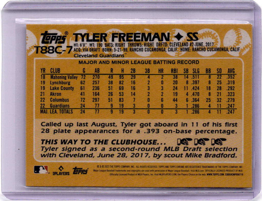 2023 Topps #T88C-7 Tyler Freeman 1988 35th Anniversary Chrome (Series One)