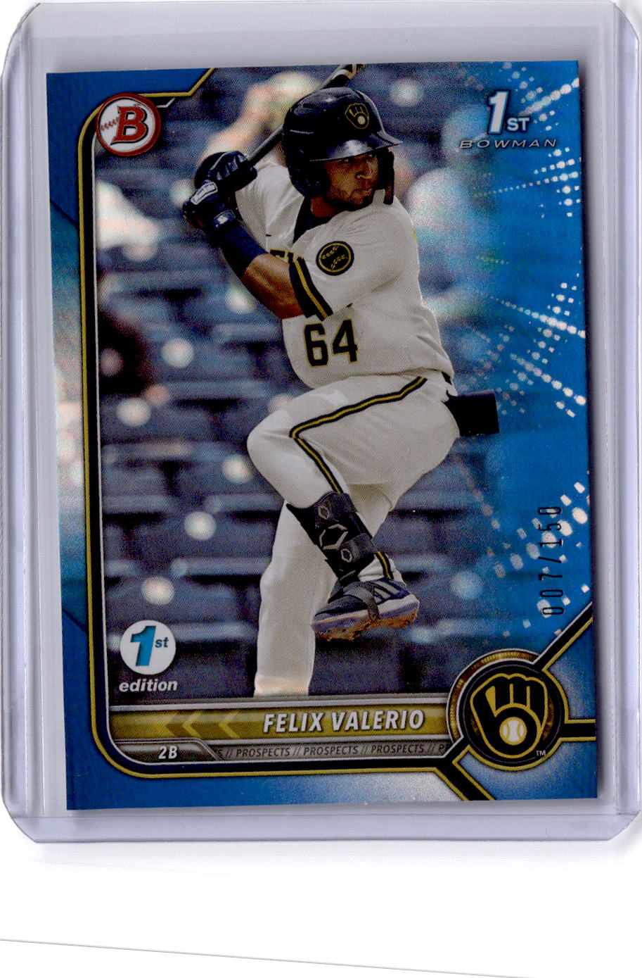 2022 Bowman 1st Edition #BPPF-128 Felix Valerio Blue Foil #/150