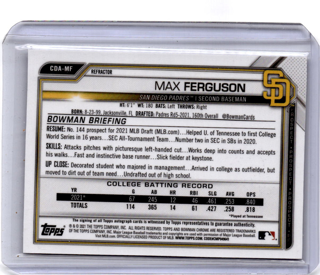 2021 Bowman Draft  Max Ferguson Chrome Draft Pick Autographs Refractor #/499