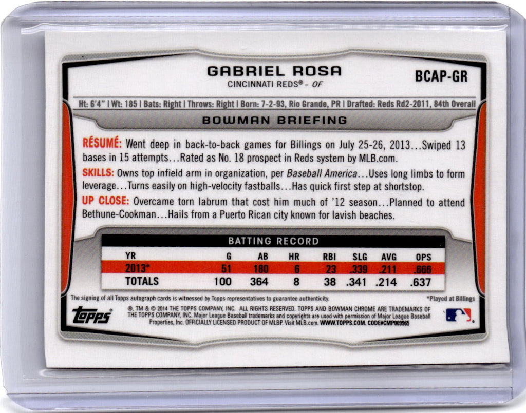 2014 Bowman Chrome #BCAP-GR Gabriel Rosa Prospect Autographs
