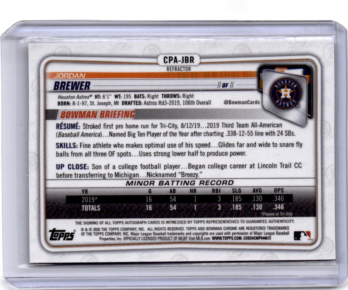 2020 Bowman Chrome #CPA-JBR Jordan Brewer Prospect Autographs Refractor #/499