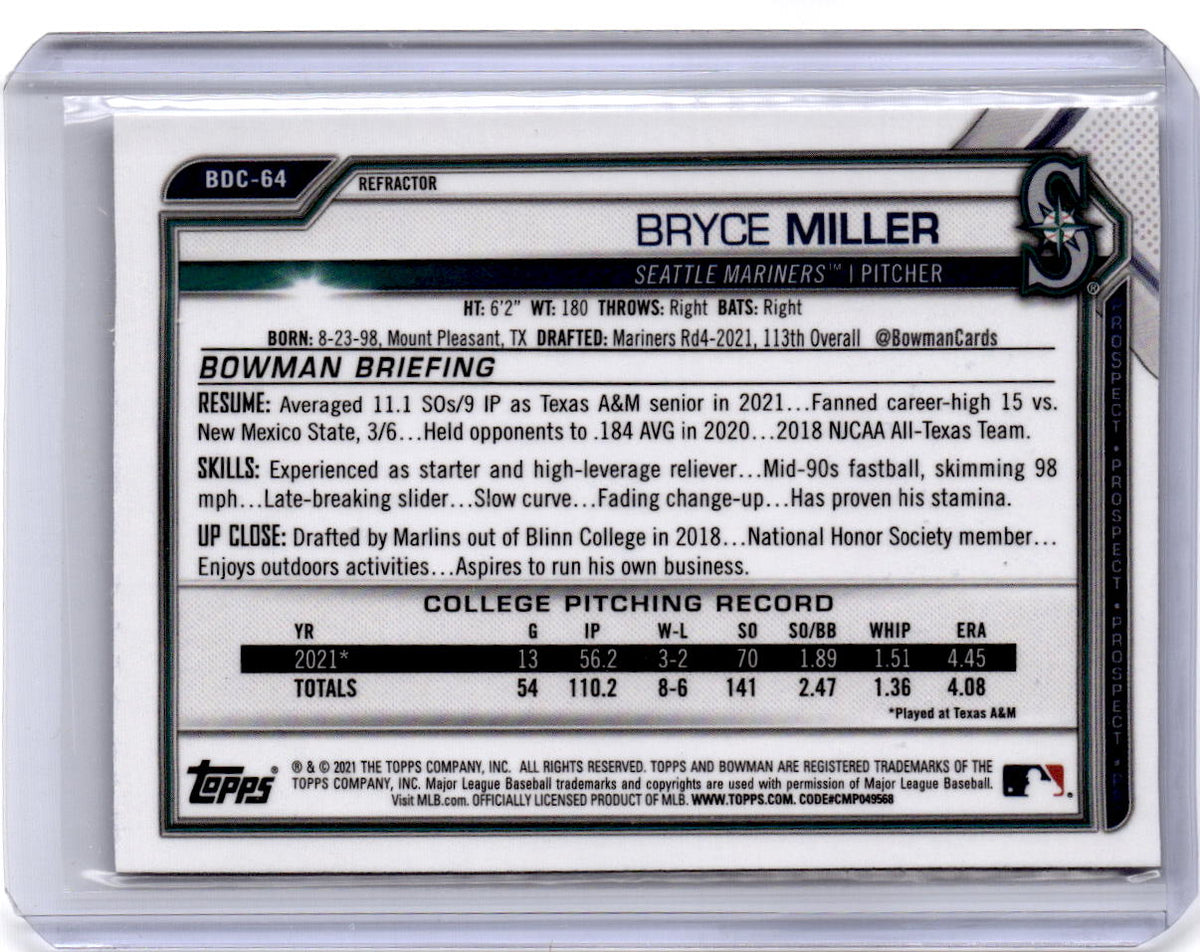 2021 Bowman Draft #BDC-64 Bryce Miller Chrome Refractor