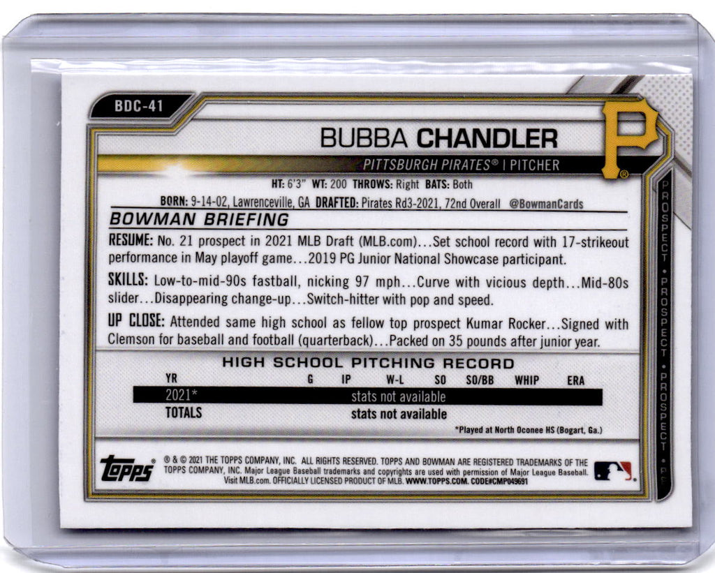2021 Bowman Draft Sapphire Edition #BDC-41 Bubba Chandler