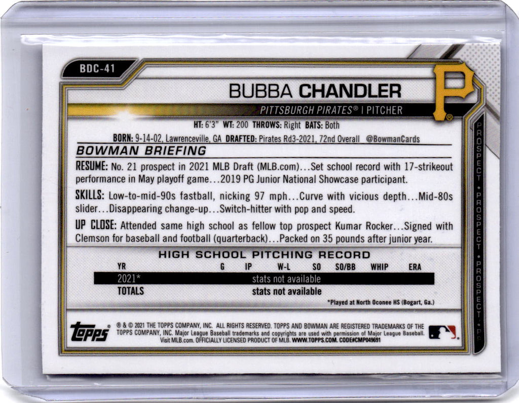 2021 Bowman Draft Sapphire Edition #BDC-41 Bubba Chandler