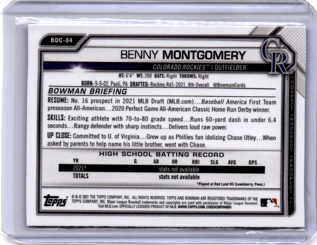 2021 Bowman Draft Sapphire Edition #BDC-84 Benny Montgomery