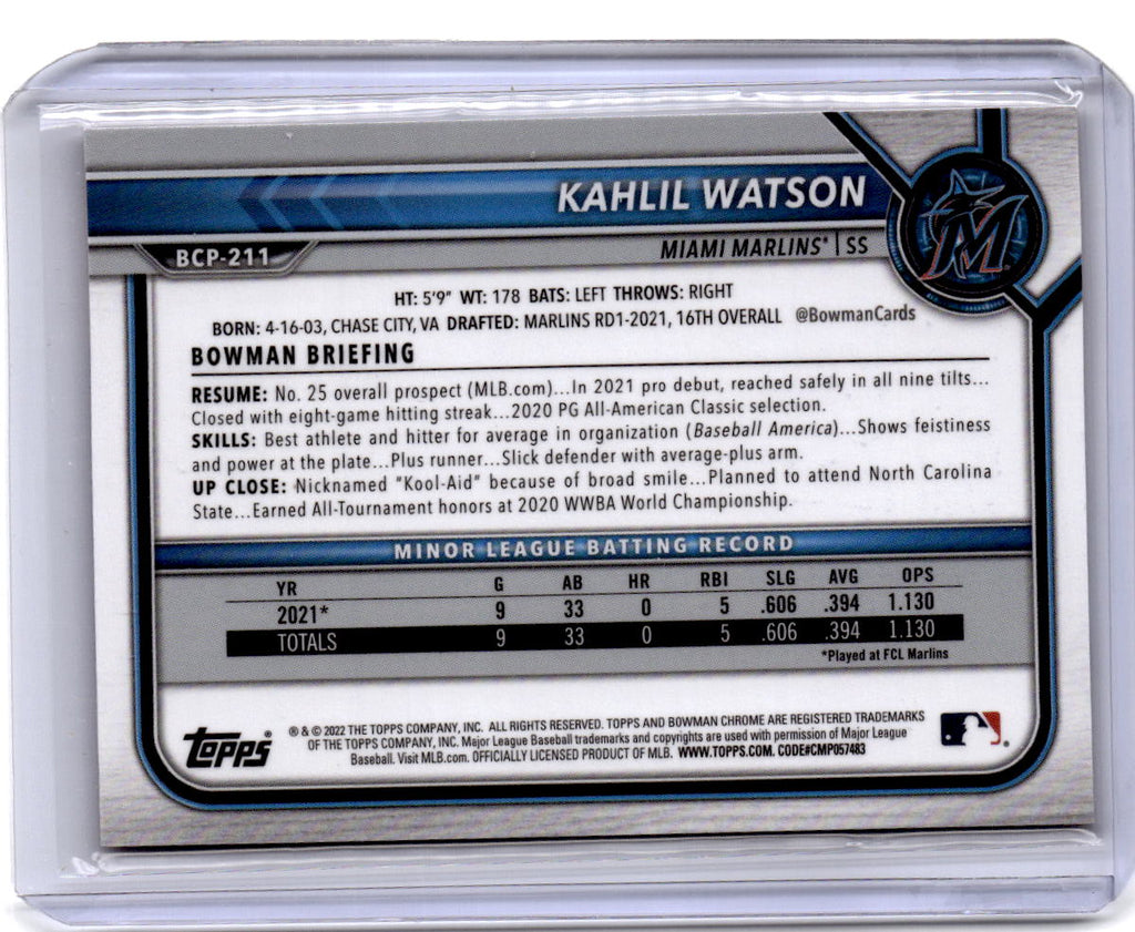 2022 Bowman Chrome Sapphire Edition #BCP-211 Kahlil Watson Prospects Orange #/75